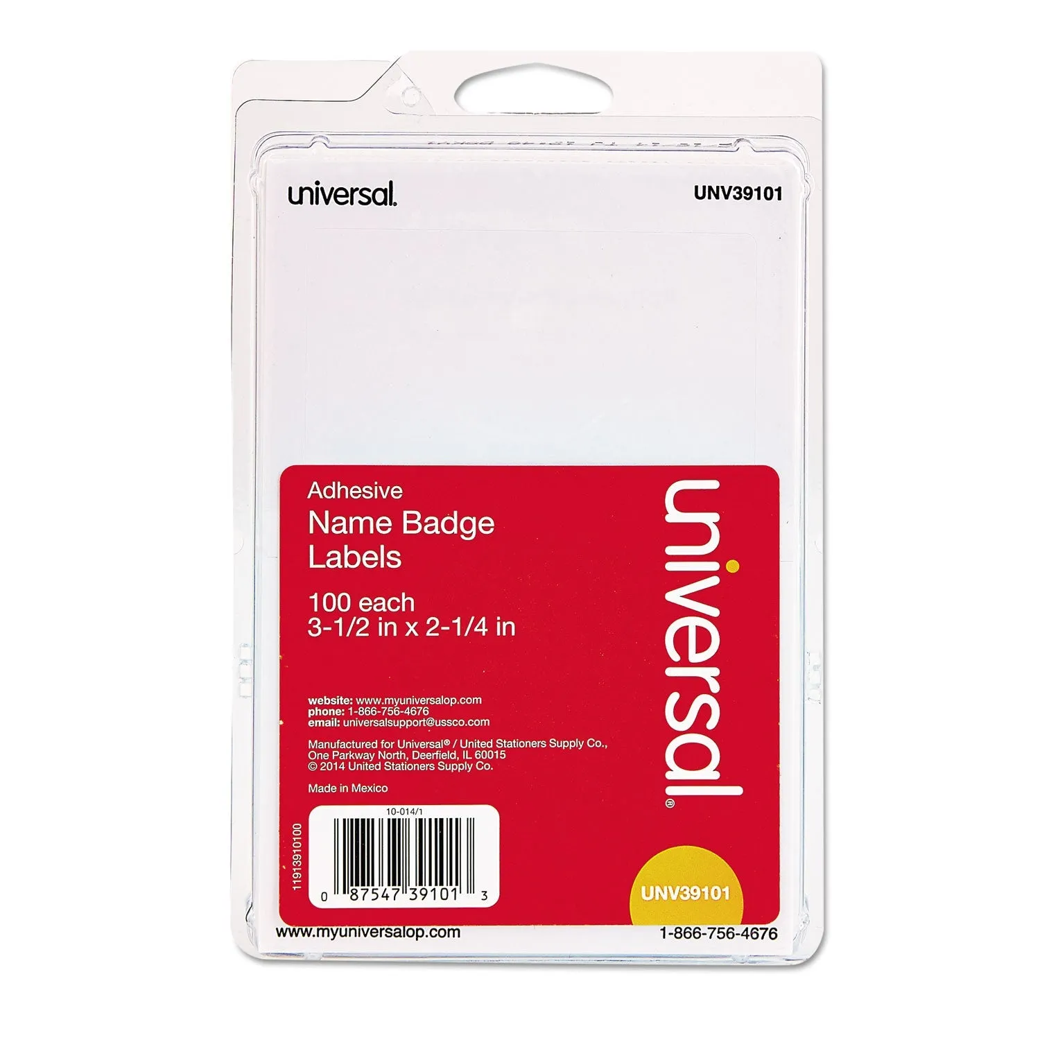 Universal® Plain Self-Adhesive Name Badges, 3 1/2 X 2 1/4, White, 100/pack