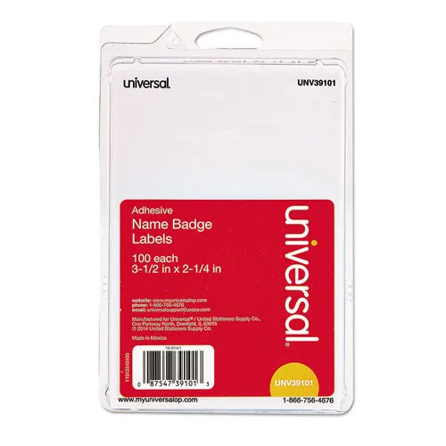 Universal® Plain Self-Adhesive Name Badges, 3 1/2 X 2 1/4, White, 100/pack