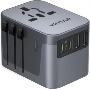 Universal Travel Adapter, VINTAR International Power Adapter with 6A 3 USB C and 2 USB Ports, All in One Travel Essentials Plug Adapter, Worldwide Outlet Converter for Europe UK USA AUS(Type C/G/A/I)