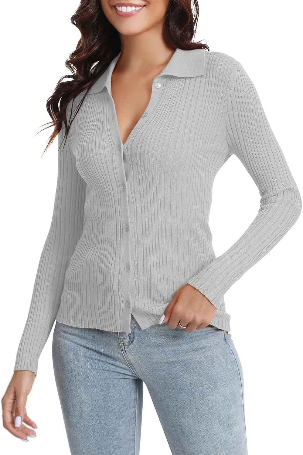 Urban CoCo 2024 Women's Lightweight Knit Cardigan Sweaters Long Sleeve Open Front Button Down Sweater Shirts