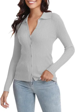 Urban CoCo 2024 Women's Lightweight Knit Cardigan Sweaters Long Sleeve Open Front Button Down Sweater Shirts
