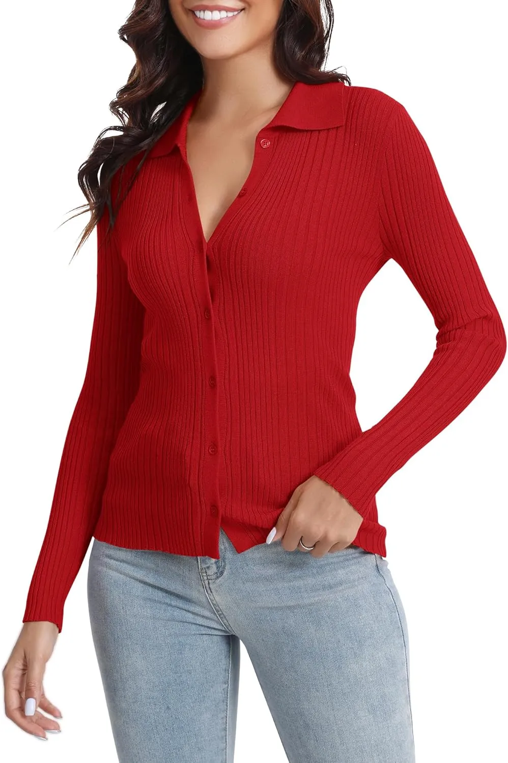 Urban CoCo 2024 Women's Lightweight Knit Cardigan Sweaters Long Sleeve Open Front Button Down Sweater Shirts