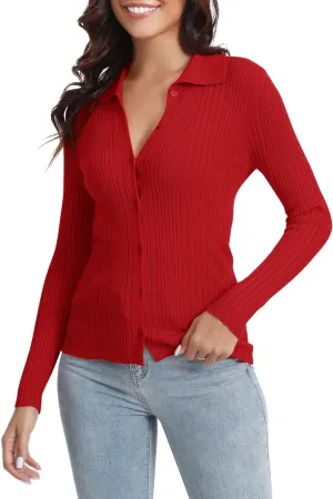 Urban CoCo 2024 Women's Lightweight Knit Cardigan Sweaters Long Sleeve Open Front Button Down Sweater Shirts