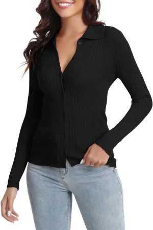 Urban CoCo 2024 Women's Lightweight Knit Cardigan Sweaters Long Sleeve Open Front Button Down Sweater Shirts