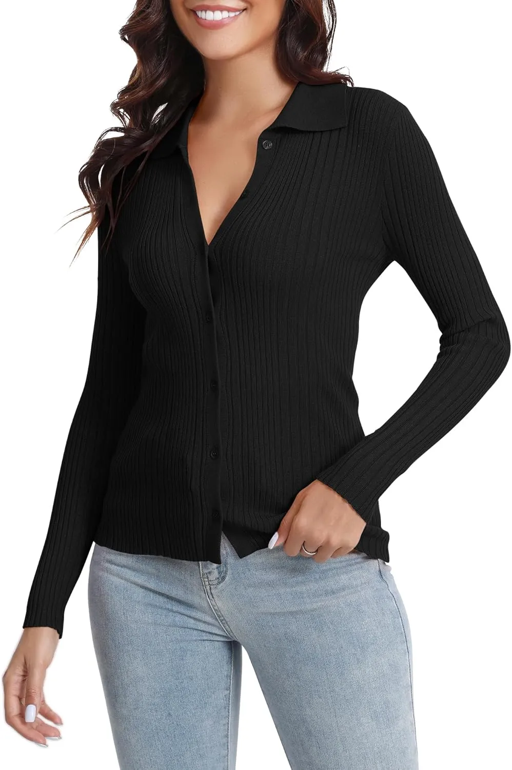 Urban CoCo 2024 Women's Lightweight Knit Cardigan Sweaters Long Sleeve Open Front Button Down Sweater Shirts
