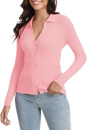 Urban CoCo 2024 Women's Lightweight Knit Cardigan Sweaters Long Sleeve Open Front Button Down Sweater Shirts