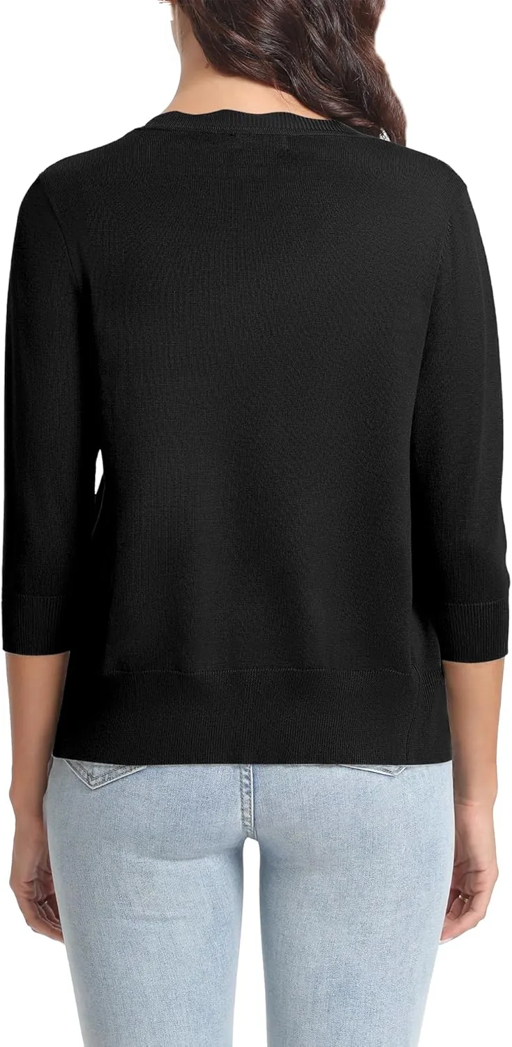 Urban CoCo Woman's 3/4 Sleeve V-Neck Cropped Cardigan Sweater Open Front Lightweight Knit Shrugs for Women