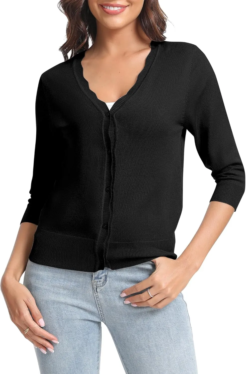Urban CoCo Woman's 3/4 Sleeve V-Neck Cropped Cardigan Sweater Open Front Lightweight Knit Shrugs for Women