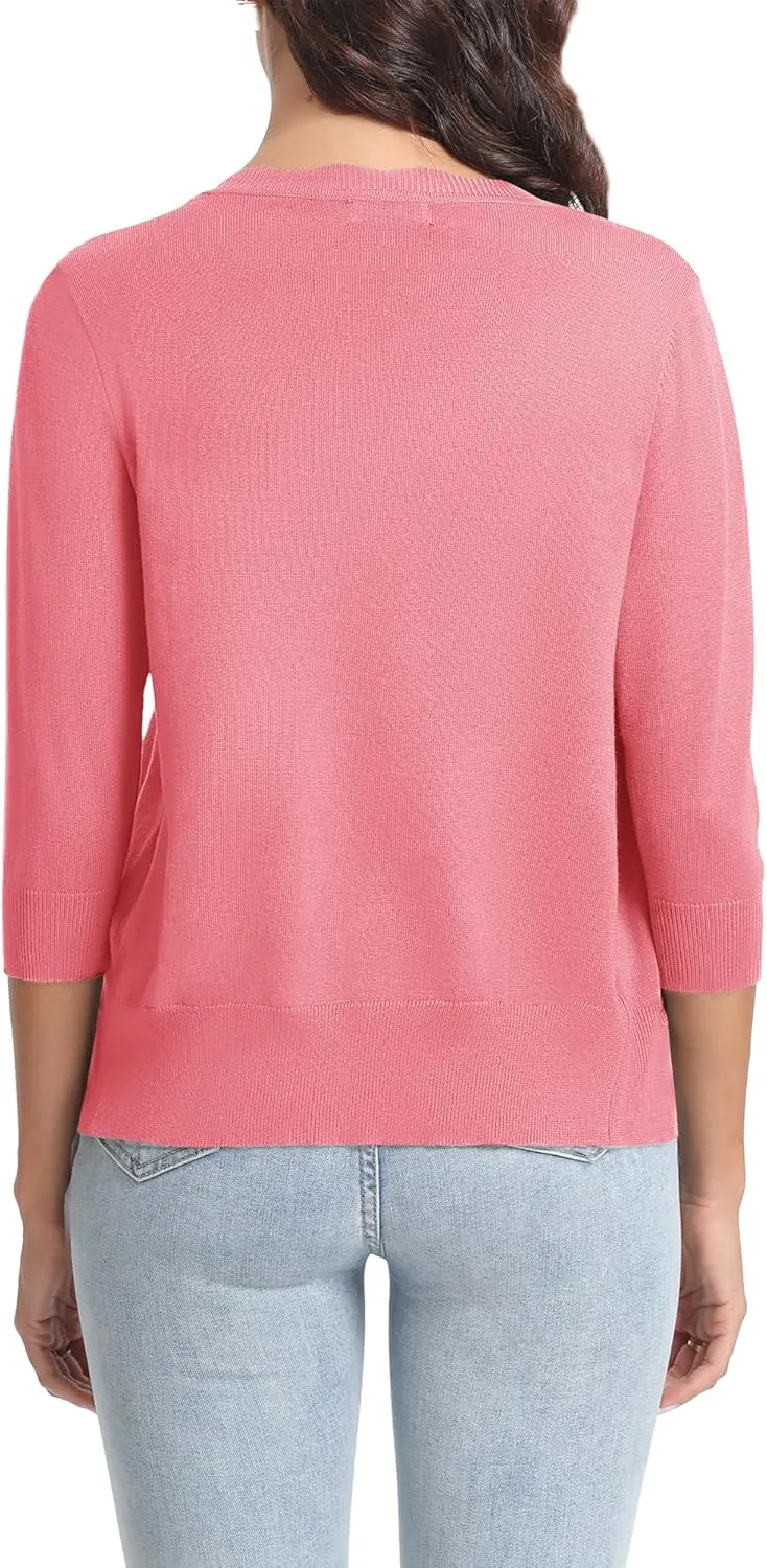 Urban CoCo Woman's 3/4 Sleeve V-Neck Cropped Cardigan Sweater Open Front Lightweight Knit Shrugs for Women
