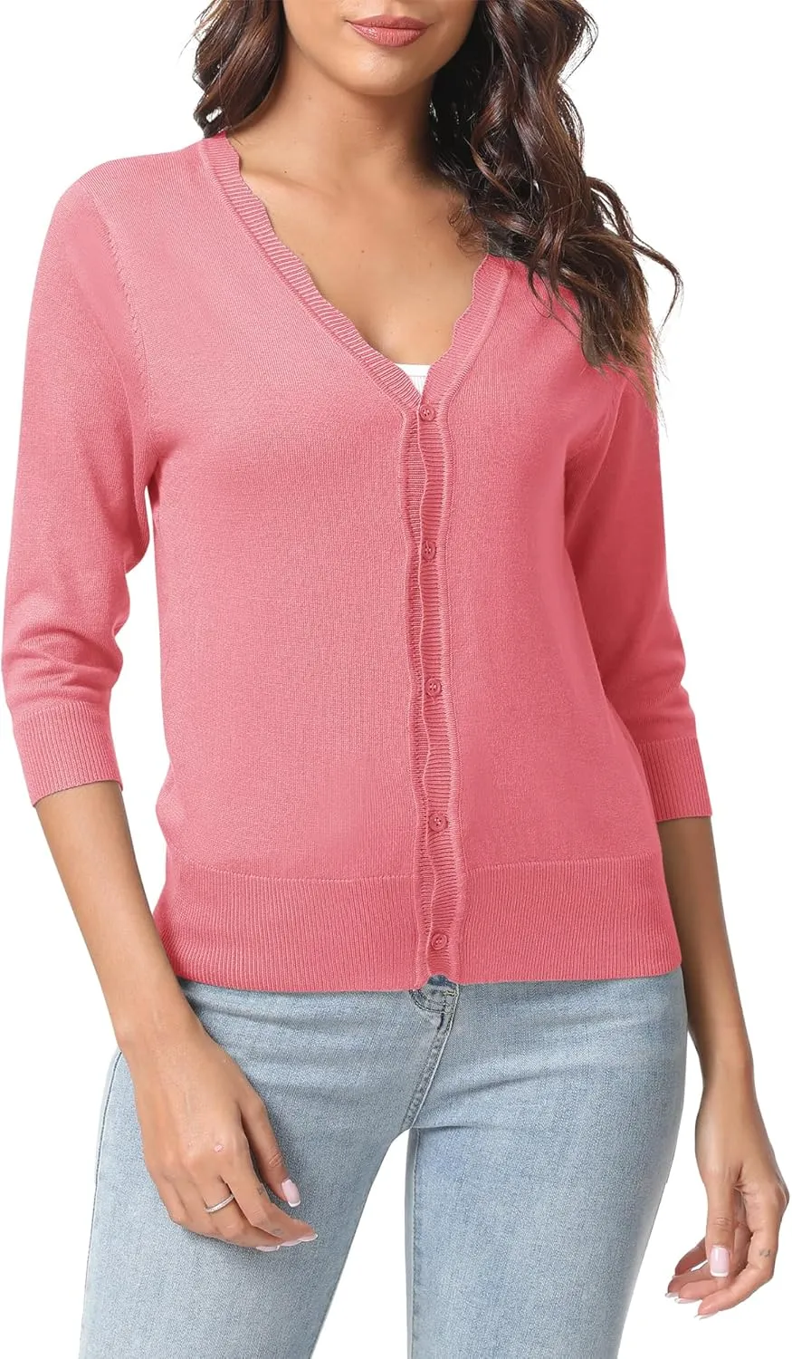 Urban CoCo Woman's 3/4 Sleeve V-Neck Cropped Cardigan Sweater Open Front Lightweight Knit Shrugs for Women