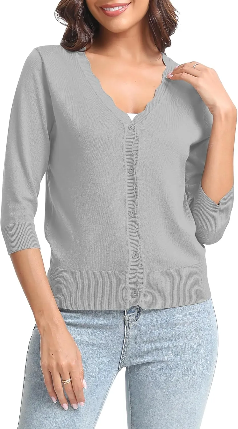 Urban CoCo Woman's 3/4 Sleeve V-Neck Cropped Cardigan Sweater Open Front Lightweight Knit Shrugs for Women
