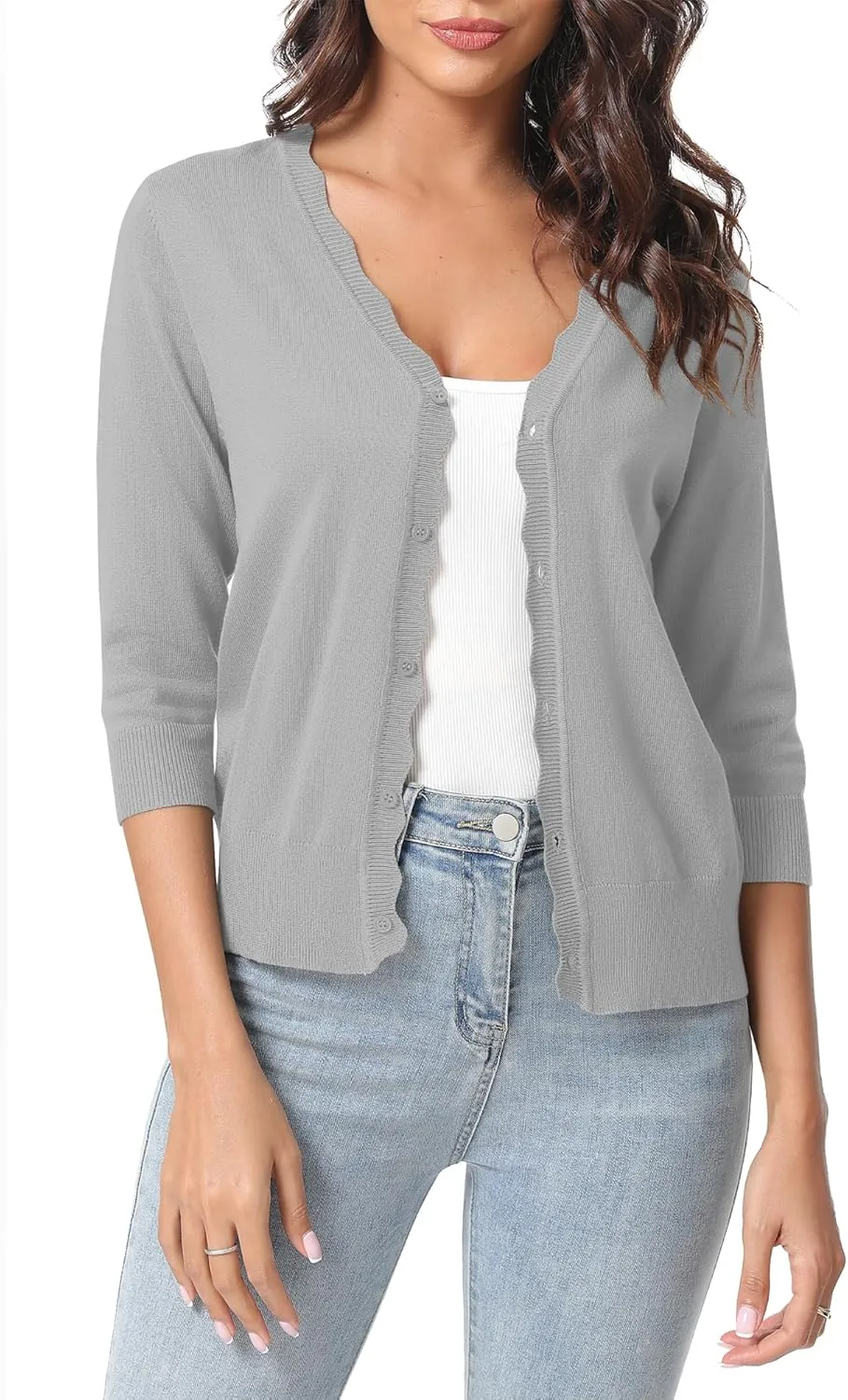 Urban CoCo Woman's 3/4 Sleeve V-Neck Cropped Cardigan Sweater Open Front Lightweight Knit Shrugs for Women