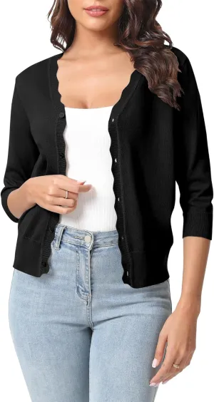 Urban CoCo Woman's 3/4 Sleeve V-Neck Cropped Cardigan Sweater Open Front Lightweight Knit Shrugs for Women