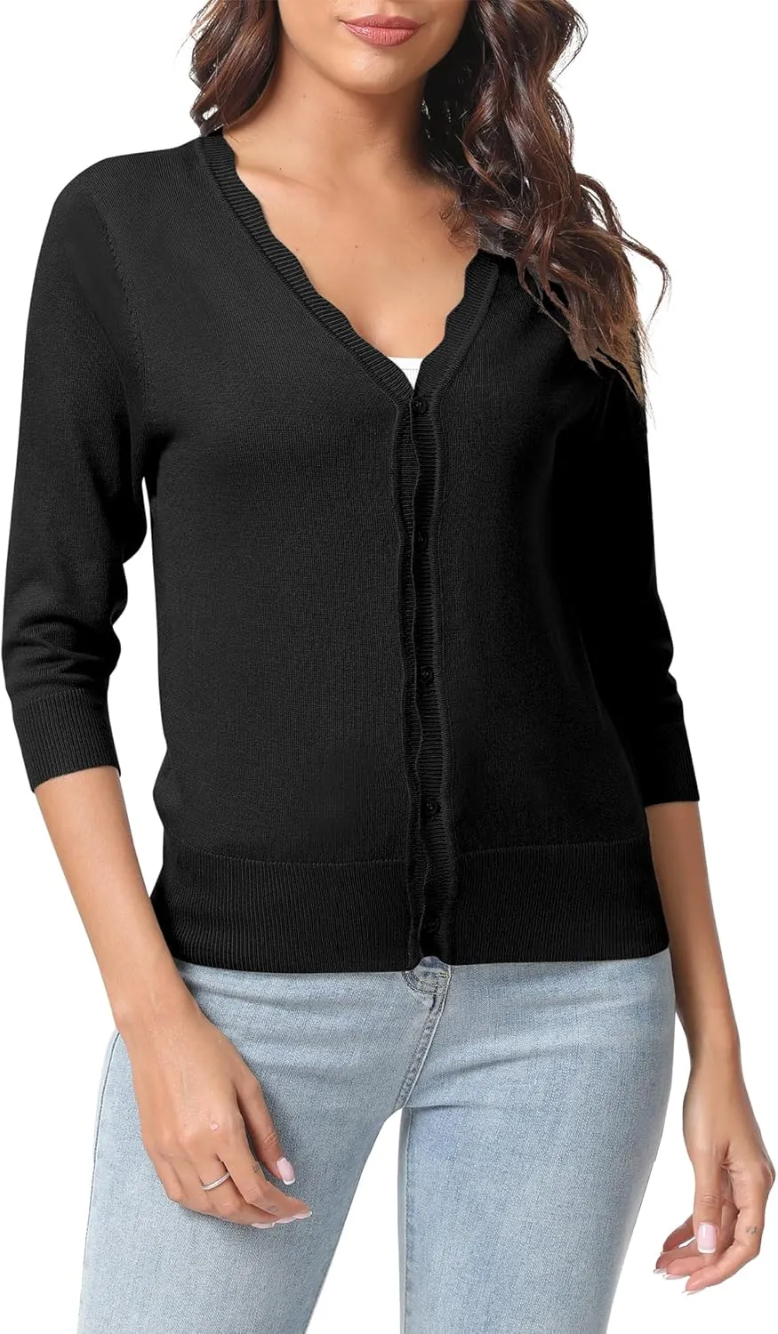 Urban CoCo Woman's 3/4 Sleeve V-Neck Cropped Cardigan Sweater Open Front Lightweight Knit Shrugs for Women