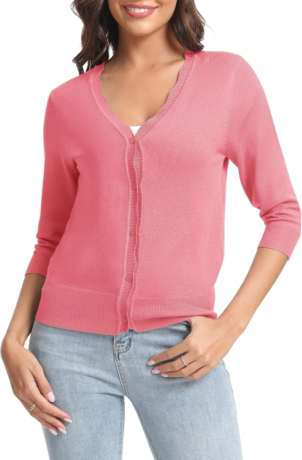 Urban CoCo Woman's 3/4 Sleeve V-Neck Cropped Cardigan Sweater Open Front Lightweight Knit Shrugs for Women