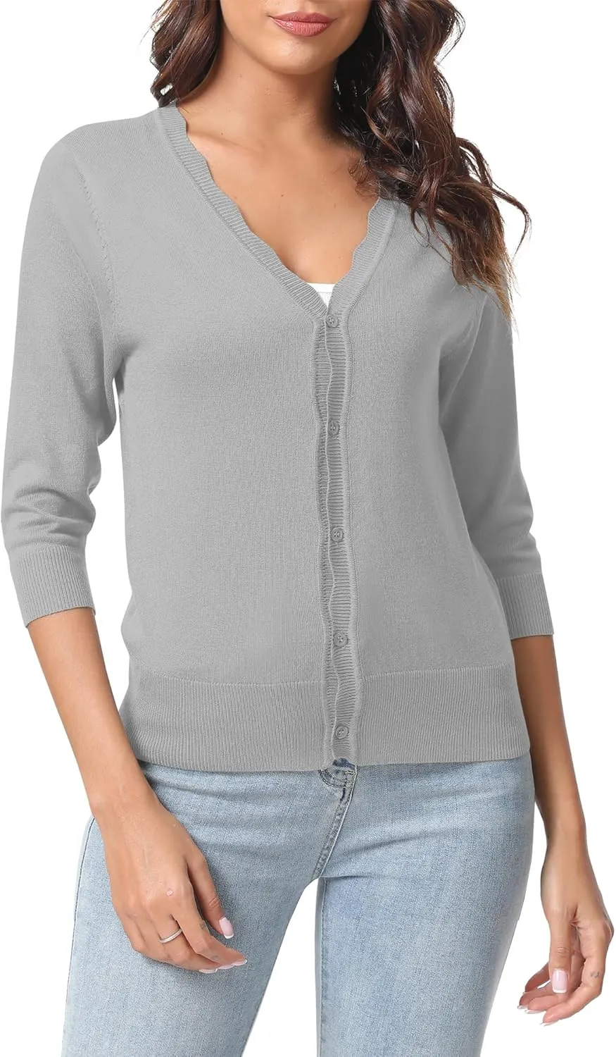 Urban CoCo Woman's 3/4 Sleeve V-Neck Cropped Cardigan Sweater Open Front Lightweight Knit Shrugs for Women
