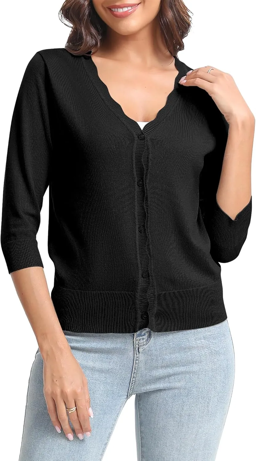 Urban CoCo Woman's 3/4 Sleeve V-Neck Cropped Cardigan Sweater Open Front Lightweight Knit Shrugs for Women