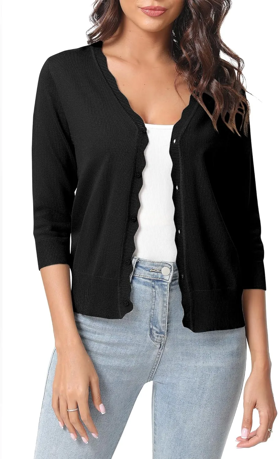 Urban CoCo Woman's 3/4 Sleeve V-Neck Cropped Cardigan Sweater Open Front Lightweight Knit Shrugs for Women