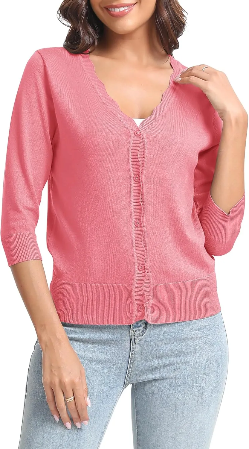 Urban CoCo Woman's 3/4 Sleeve V-Neck Cropped Cardigan Sweater Open Front Lightweight Knit Shrugs for Women
