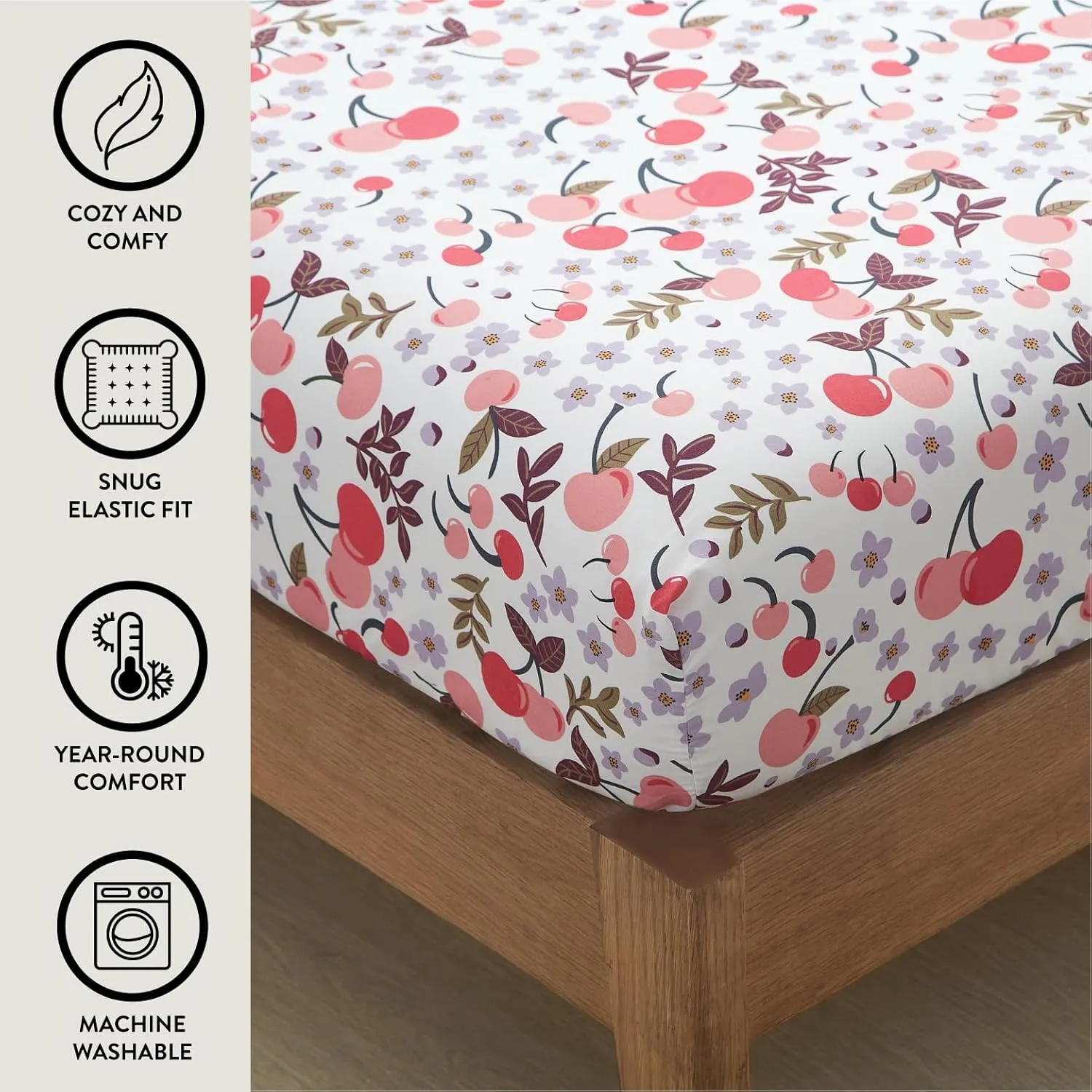 Urban Lifestyle 4 Piece Sheet Set, Including Top Sheet, Fitted Sheet and 2 Pillow Cases, Cherry Print, Full
