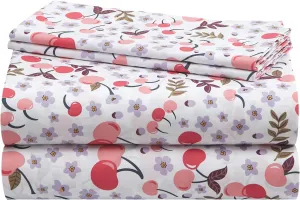 Urban Lifestyle 4 Piece Sheet Set, Including Top Sheet, Fitted Sheet and 2 Pillow Cases, Cherry Print, Full