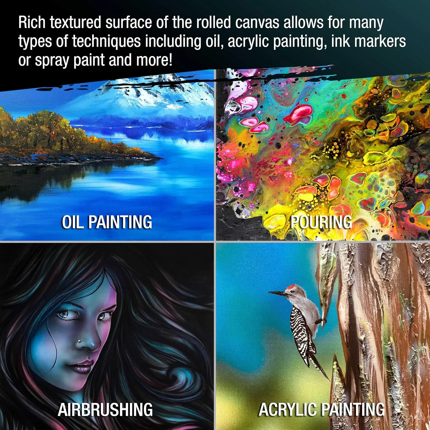 U.S. Art Supply 7-Ounce Unprimed 63" Wide x 1 Yard (3 Feet) Long Unstretched Canvas Roll - 100% Cotton, Woven, Acid-Free - Oil & Acrylic Painting, Murals, Backdrop - Cut to Stretcher Bar Frame Size