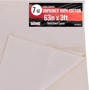 U.S. Art Supply 7-Ounce Unprimed 63" Wide x 1 Yard (3 Feet) Long Unstretched Canvas Roll - 100% Cotton, Woven, Acid-Free - Oil & Acrylic Painting, Murals, Backdrop - Cut to Stretcher Bar Frame Size