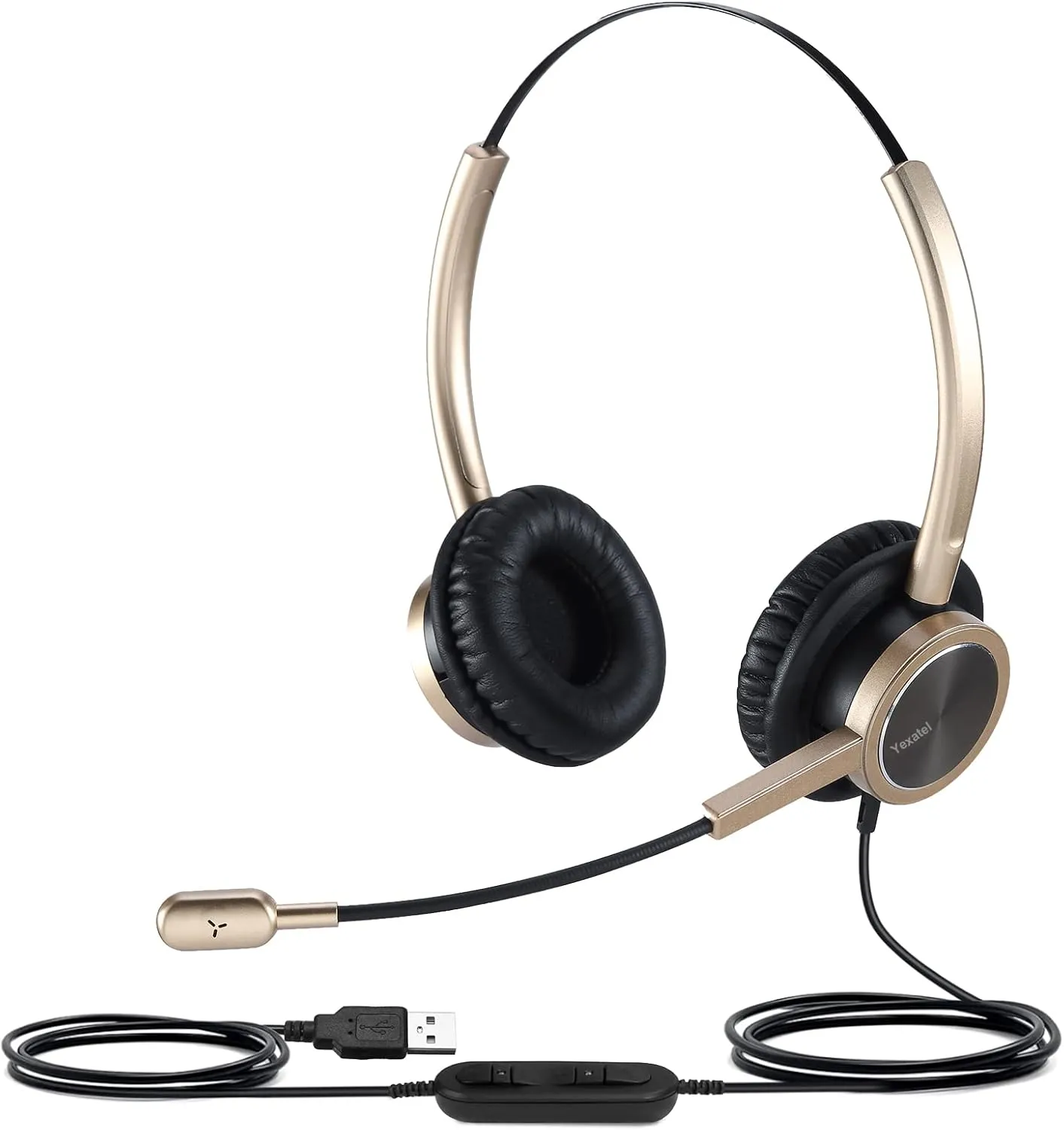 USB Computer Headset with Microphone | Noise Cancelling Mic Mute & Volume Control | for Microsoft Teams/3CX Office & Online Meetings (Y809DGUC, Gold)