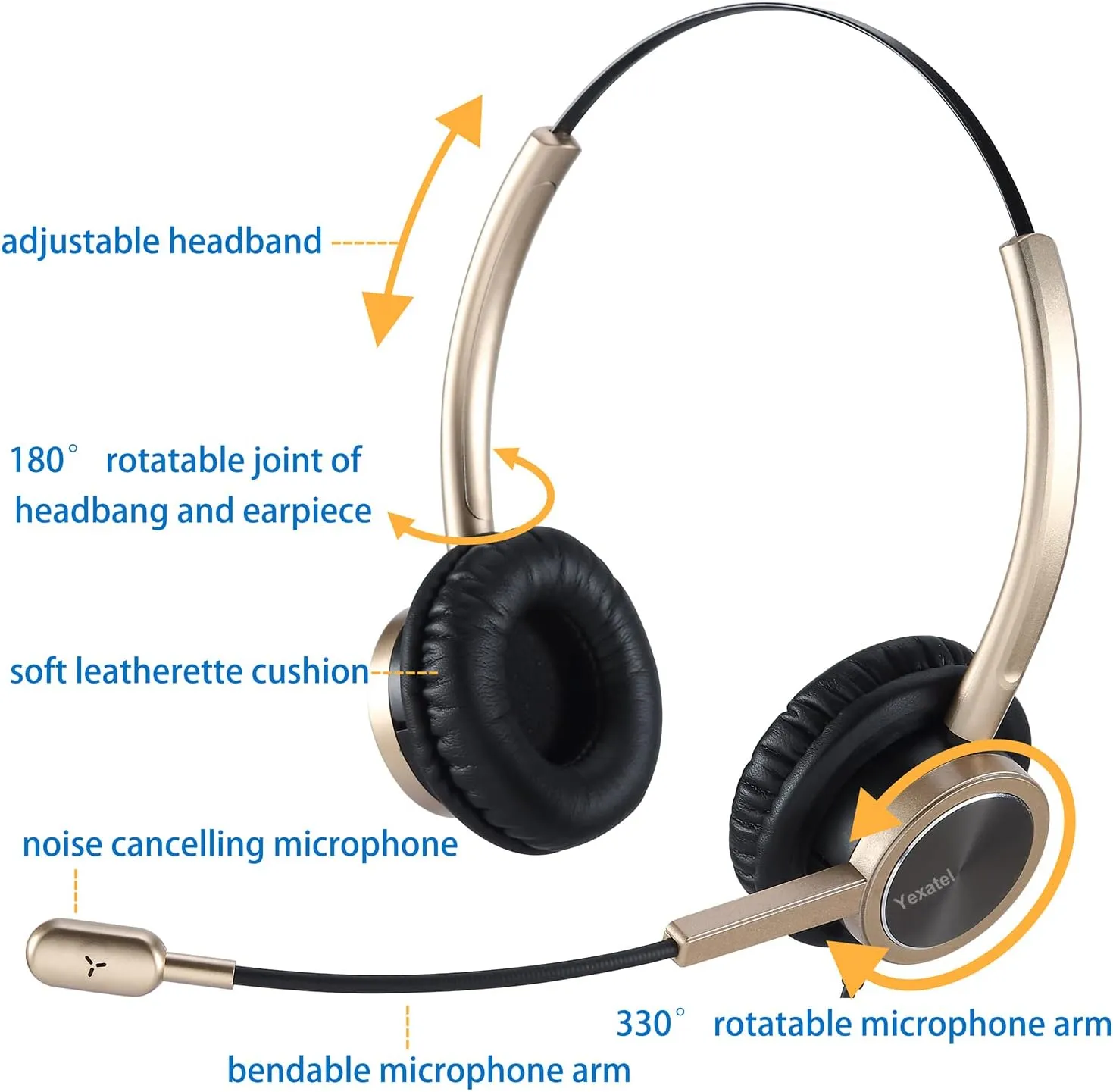 USB Computer Headset with Microphone | Noise Cancelling Mic Mute & Volume Control | for Microsoft Teams/3CX Office & Online Meetings (Y809DGUC, Gold)