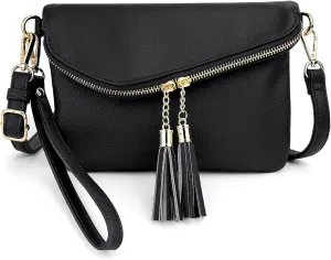 UTO Envelope Wristlet Clutch Crossbody Bag for Women Double Tassel Cellphone Trendy Purse with Strap and Zip Pocket