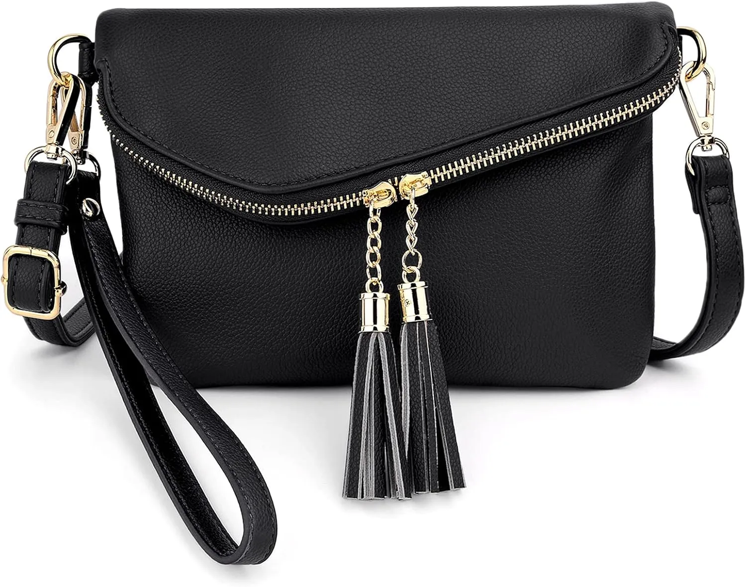 UTO Envelope Wristlet Clutch Crossbody Bag for Women Double Tassel Cellphone Trendy Purse with Strap and Zip Pocket