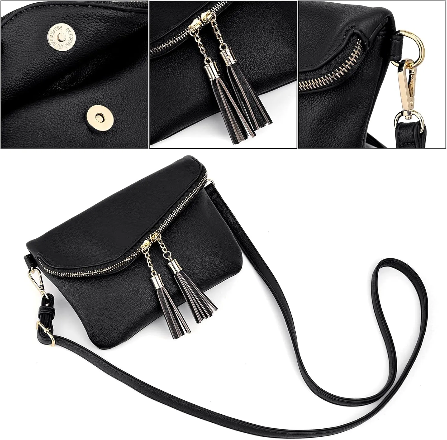 UTO Envelope Wristlet Clutch Crossbody Bag for Women Double Tassel Cellphone Trendy Purse with Strap and Zip Pocket