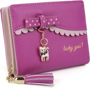 UTO Wallet for Girls PU Leather Card Holder Organizer Women Small Cute Cat Coin Purse