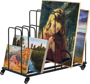 uyoyous Art Storage Rack with Wheels 10 Section Art Drying Rack Metal Storage Stand Rolling Art Painting Display Rack for Canvas Boards, Panel, Crafts Drying and Paintings Display
