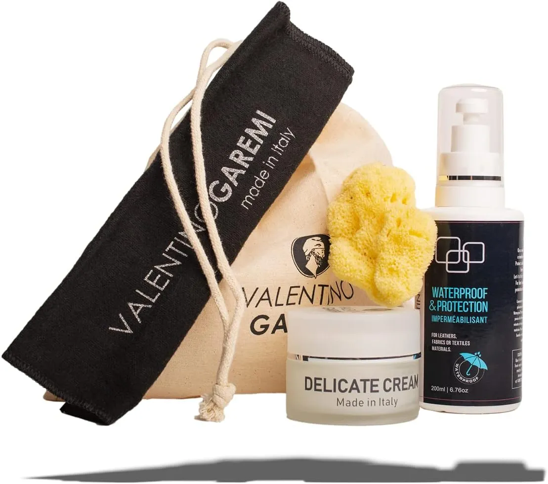 VALENTINO GAREMI Leather Garments Care Set – Ultimate Condition & Protection Kit – Weather Protect & Nourish Damaged Dry Designer Name Bags Purse Gloves Hat Jackets – Made in Italy