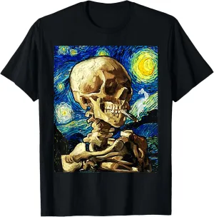 Van Gogh Skeleton Starry Night Aesthetic Streetwear Women T-Shirt