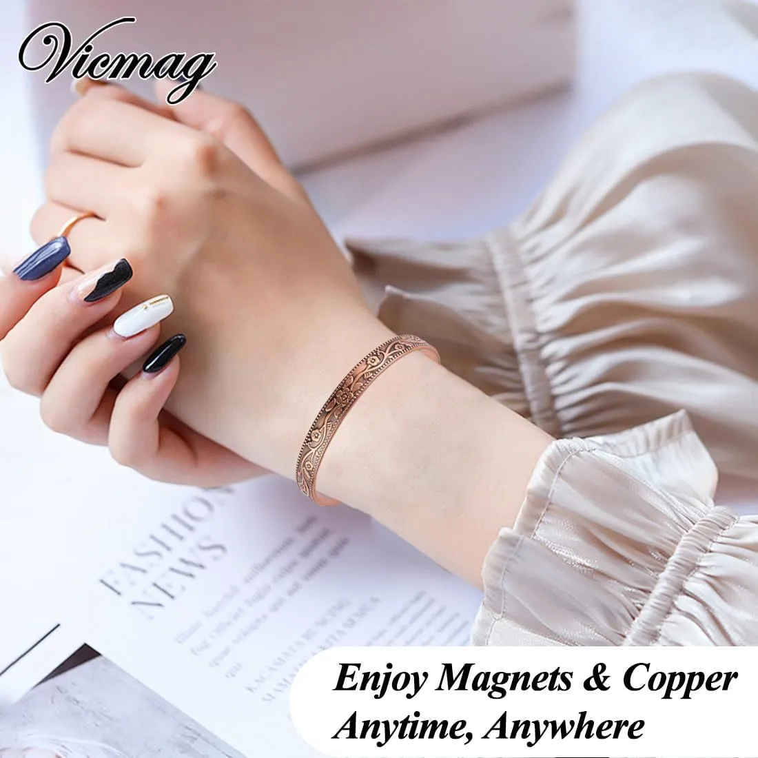 Vicmag Copper Magnetic Bracelet for Women and Men Ultra Strength Magnets 99.9% Pure Copper Strong Magnets Jewelry Gift Adjustable Length