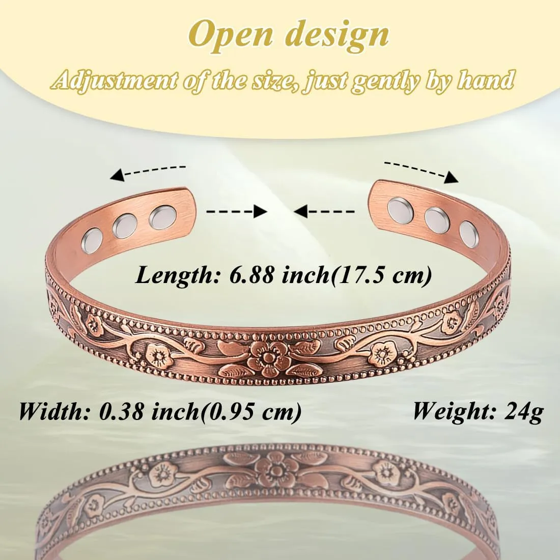 Vicmag Copper Magnetic Bracelet for Women and Men Ultra Strength Magnets 99.9% Pure Copper Strong Magnets Jewelry Gift Adjustable Length