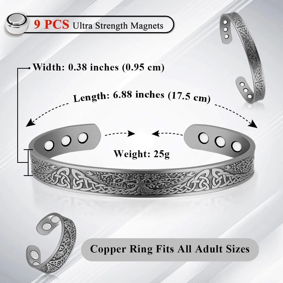 Vicmag Copper Magnetic Bracelet for Women Ultra Strength Magnetic Bracelets 99.9% Pure Copper Strong Magnets Gift Adjustable