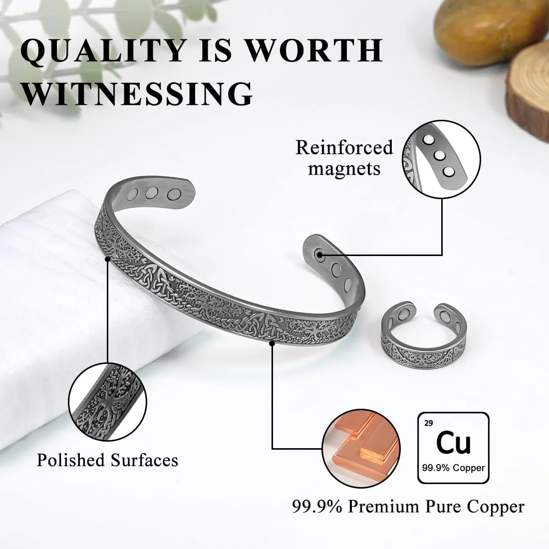 Vicmag Copper Magnetic Bracelet for Women Ultra Strength Magnetic Bracelets 99.9% Pure Copper Strong Magnets Gift Adjustable