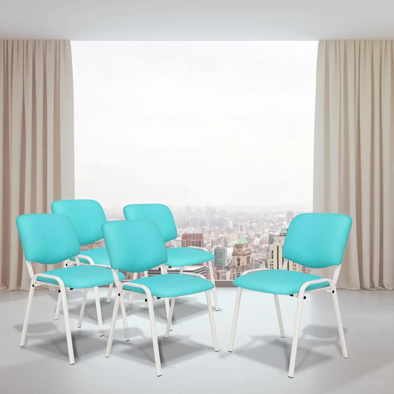 VINGLI Blue Waiting Room & Office Chairs - 10-Pack Stackable PU Set for Church, Conference Room, Lobby & Guest Reception Area