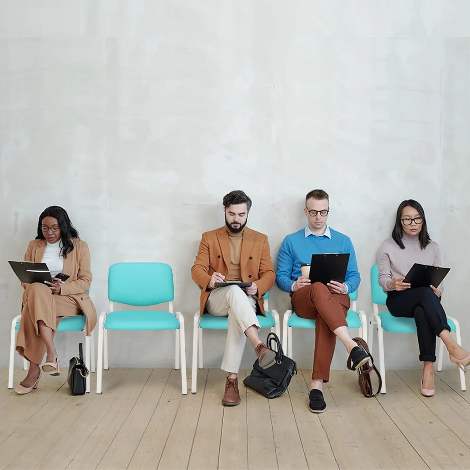 VINGLI Blue Waiting Room & Office Chairs - 10-Pack Stackable PU Set for Church, Conference Room, Lobby & Guest Reception Area