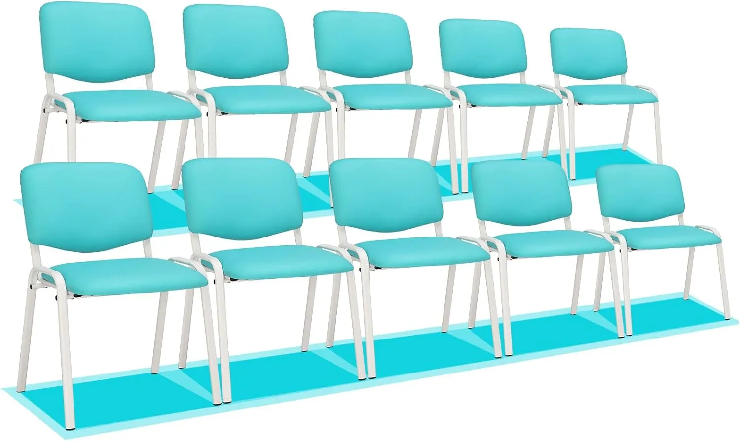 VINGLI Blue Waiting Room & Office Chairs - 10-Pack Stackable PU Set for Church, Conference Room, Lobby & Guest Reception Area