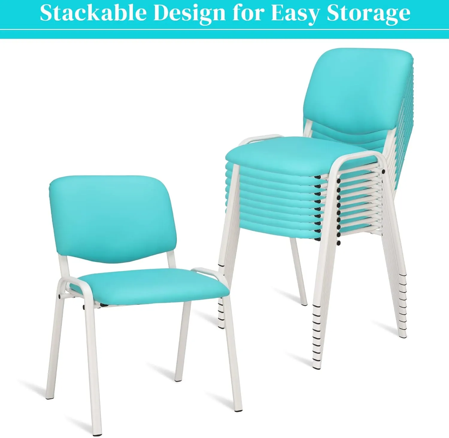 VINGLI Blue Waiting Room & Office Chairs - 10-Pack Stackable PU Set for Church, Conference Room, Lobby & Guest Reception Area