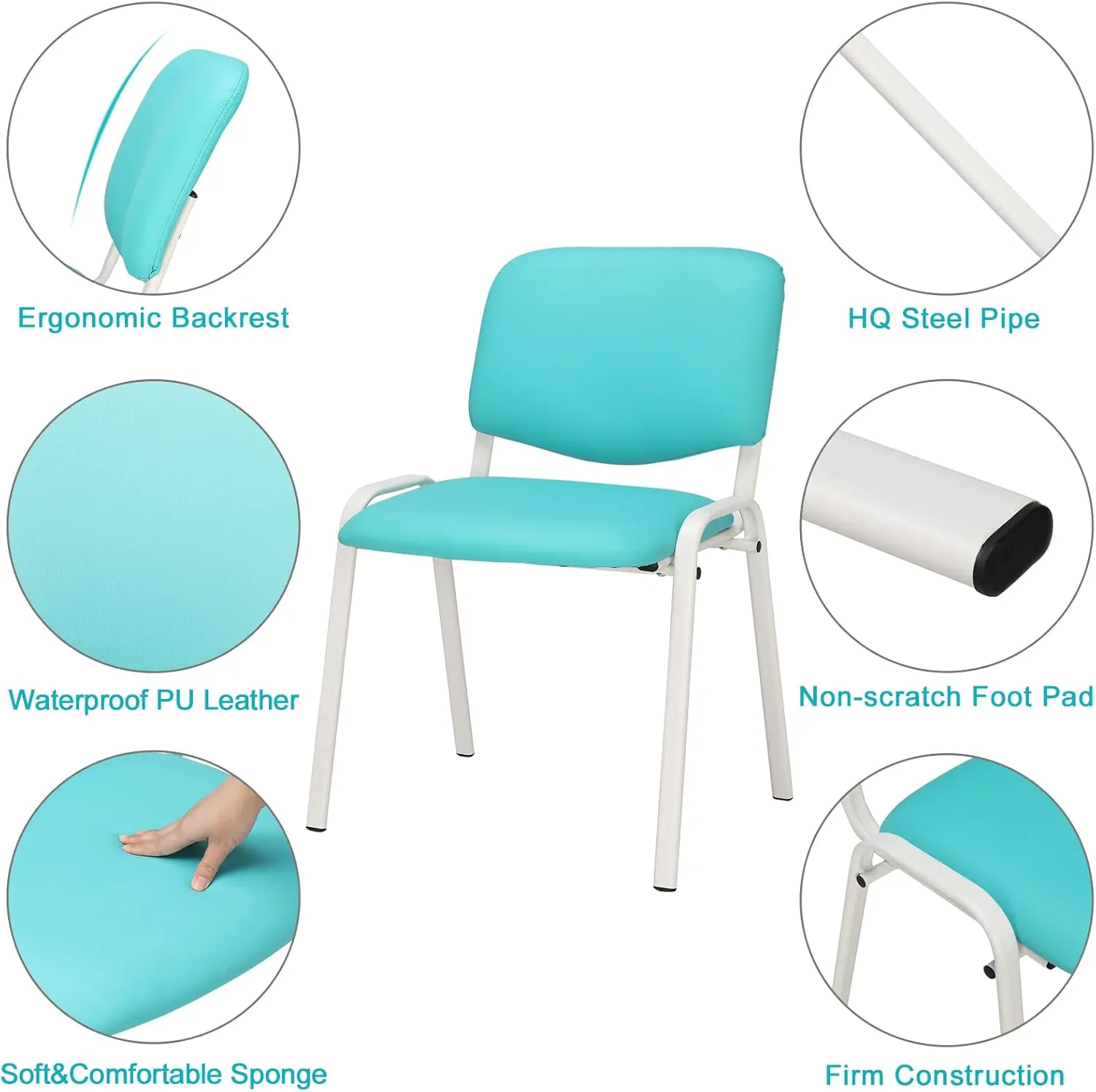 VINGLI Blue Waiting Room & Office Chairs - 10-Pack Stackable PU Set for Church, Conference Room, Lobby & Guest Reception Area