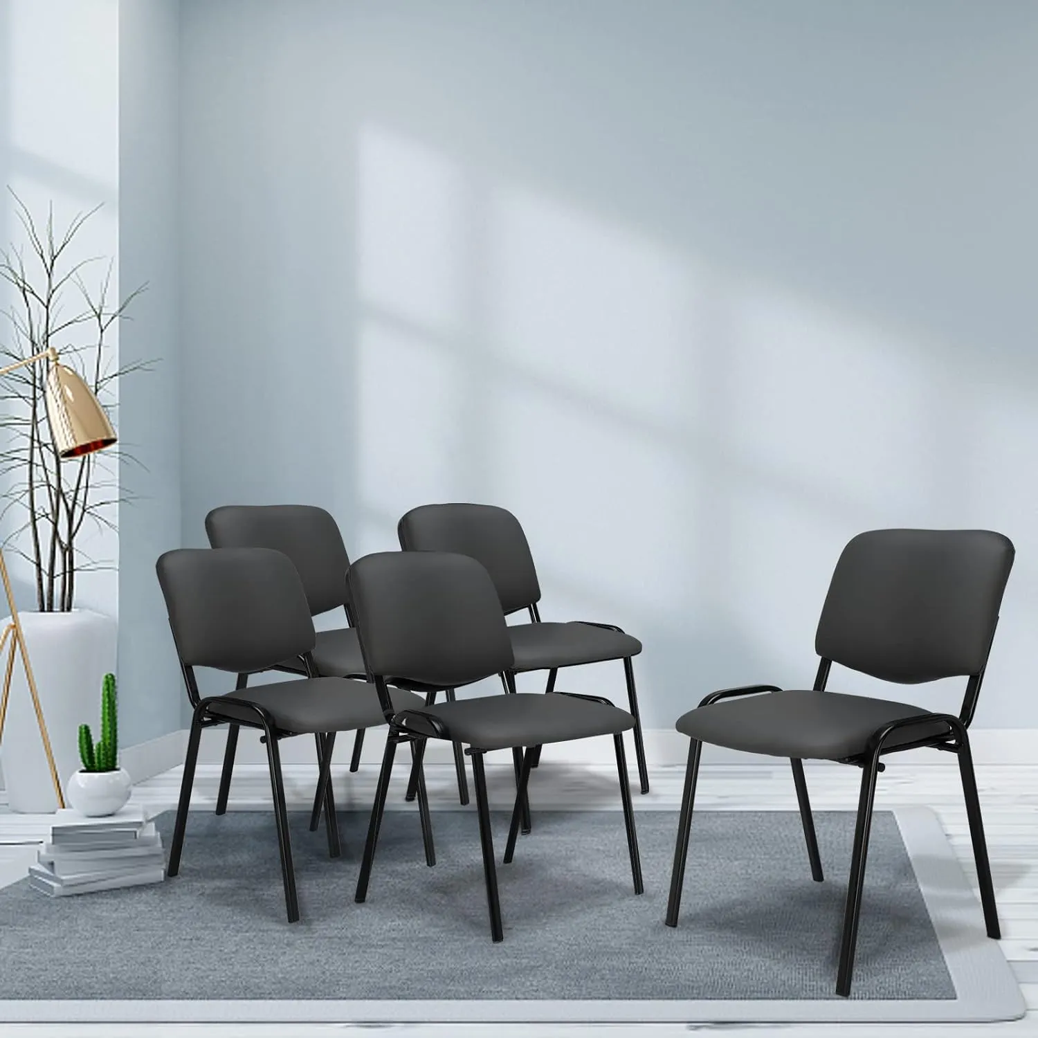 VINGLI Grey Waiting Room Chairs - 10-Pack PU Stackable Chairs Set for Conference Rooms, Offices & Lobbies, Simple & Space-Saving