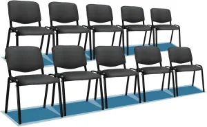 VINGLI Grey Waiting Room Chairs - 10-Pack PU Stackable Chairs Set for Conference Rooms, Offices & Lobbies, Simple & Space-Saving