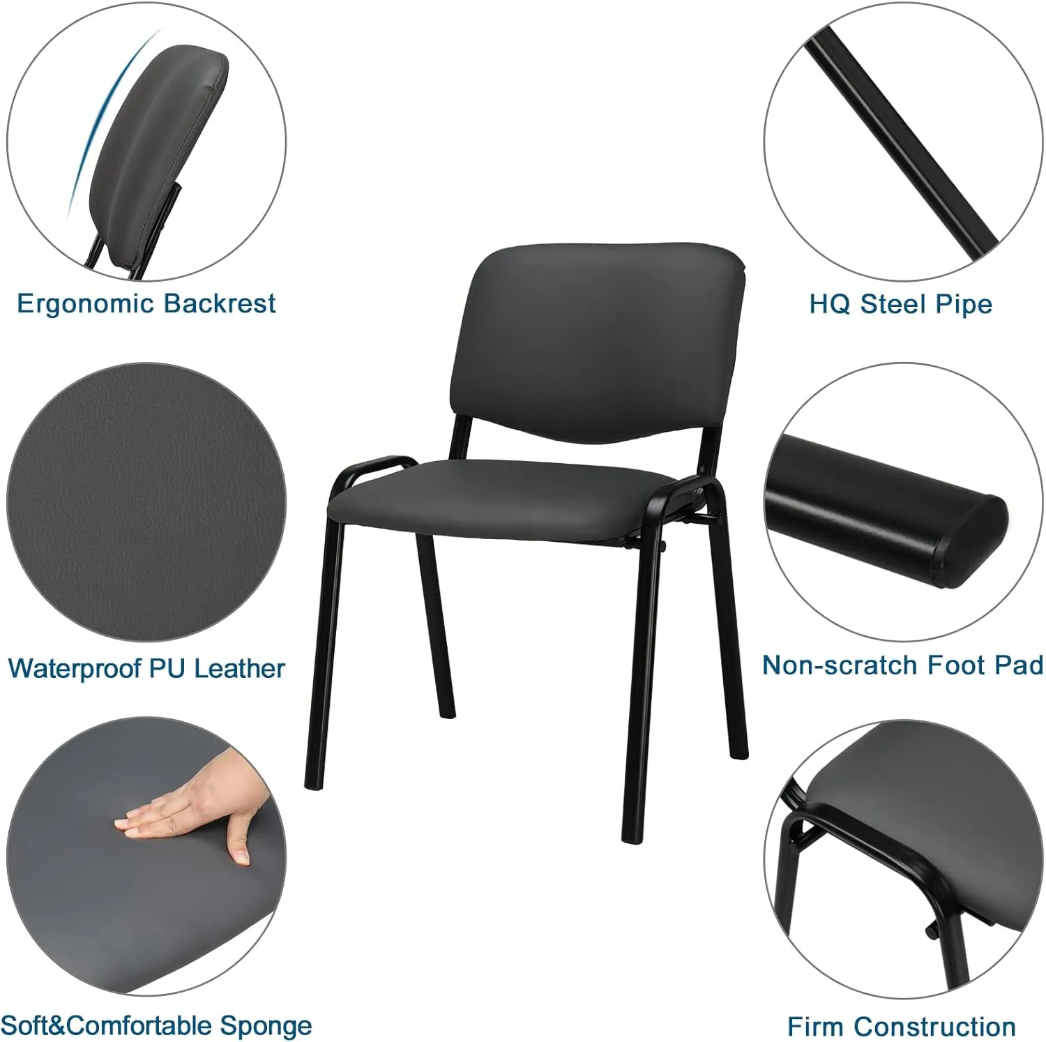 VINGLI Grey Waiting Room Chairs - 10-Pack PU Stackable Chairs Set for Conference Rooms, Offices & Lobbies, Simple & Space-Saving
