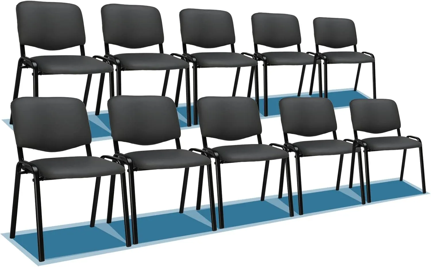 VINGLI Grey Waiting Room Chairs - 10-Pack PU Stackable Chairs Set for Conference Rooms, Offices & Lobbies, Simple & Space-Saving