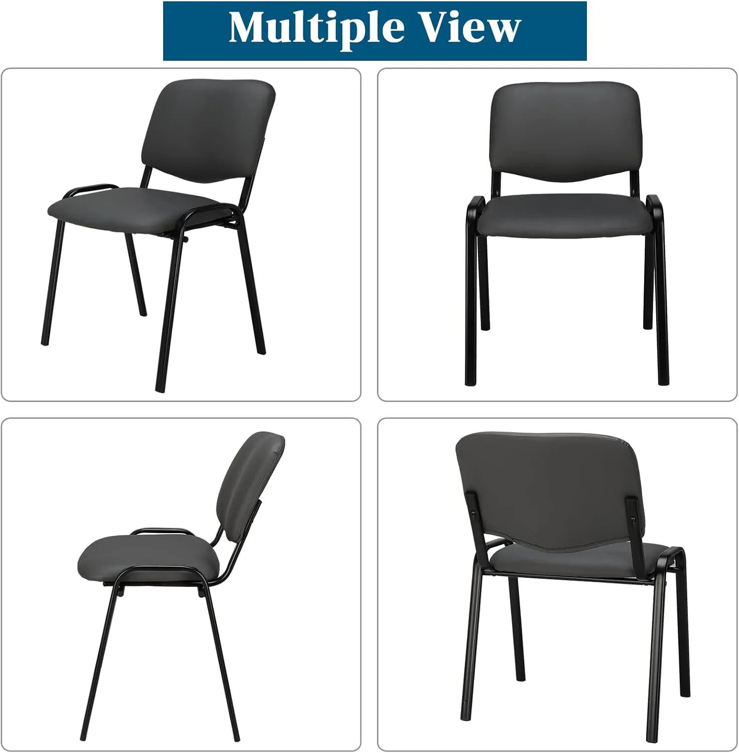 VINGLI Grey Waiting Room Chairs - 10-Pack PU Stackable Chairs Set for Conference Rooms, Offices & Lobbies, Simple & Space-Saving